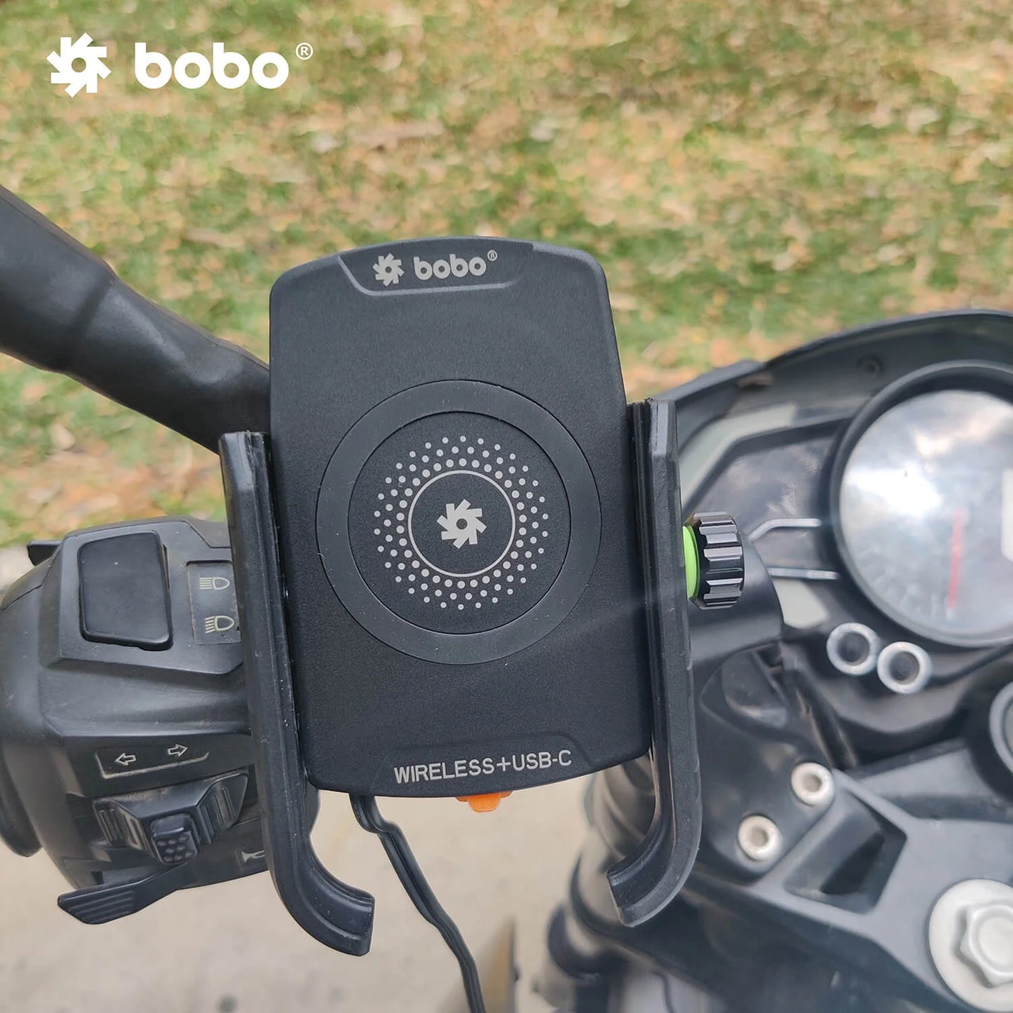 BOBO BM12 Bike Phone Holder with Fast 15W Wireless Charger & USB-C Motorcycle Mobile Mount