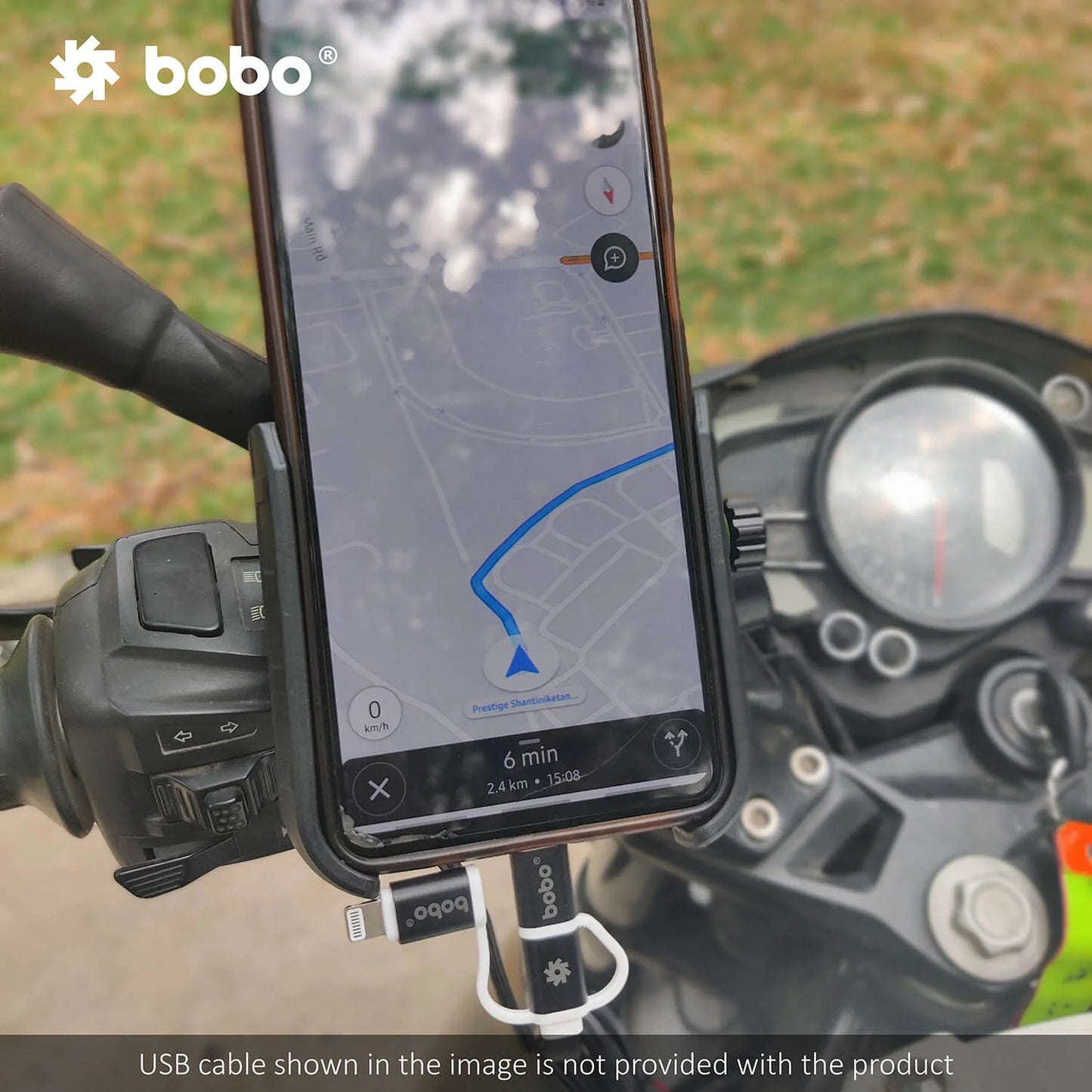 BOBO BM12 Bike Phone Holder with Fast 15W Wireless Charger & USB-C Motorcycle Mobile Mount