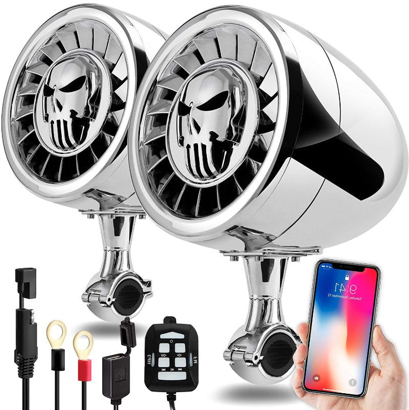 5″ BLUETOOTH MOTORCYCLE SPEAKERS WITH 600W AMPLIFIER, USB/AUX & WIRED REMOTE