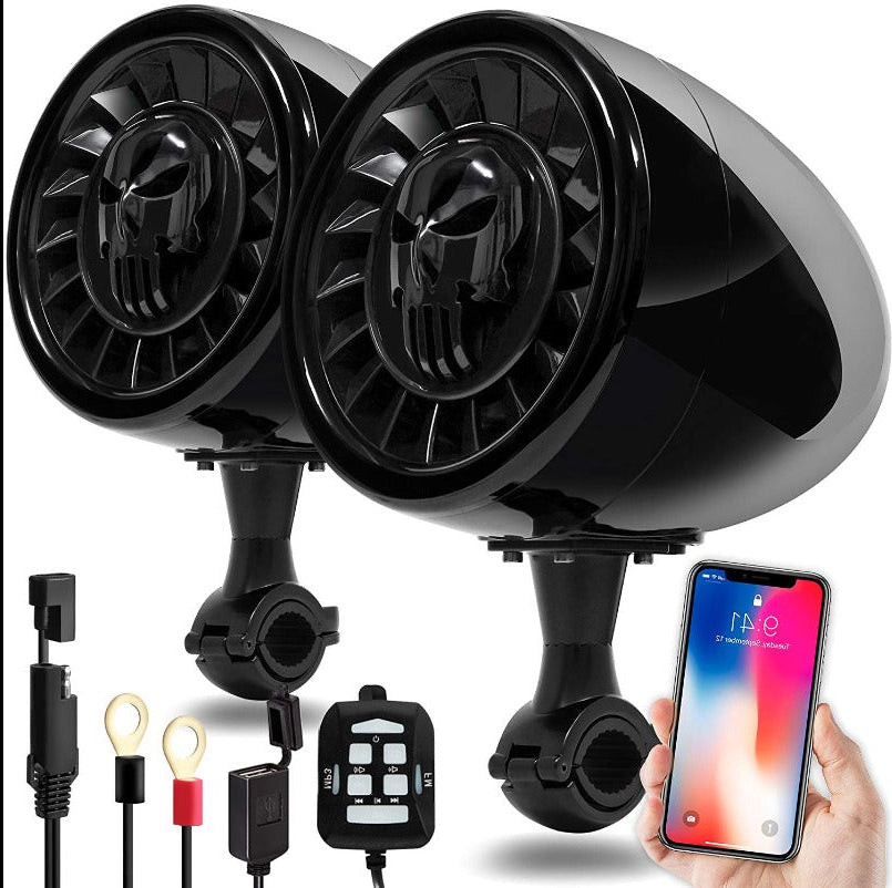 5″ BLUETOOTH MOTORCYCLE SPEAKERS WITH 600W AMPLIFIER, USB/AUX & WIRED REMOTE