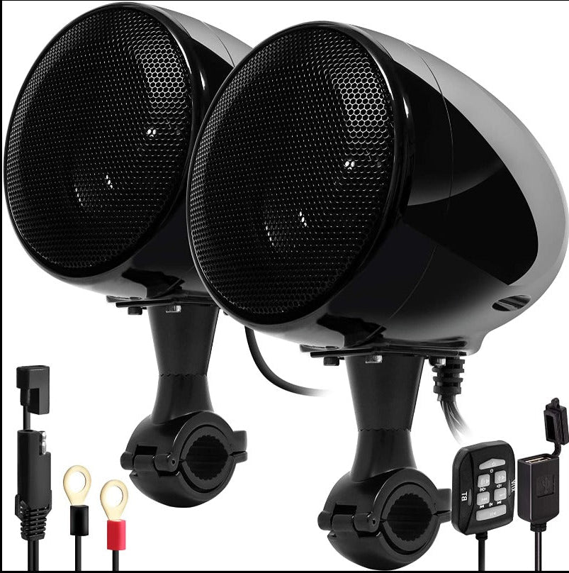 4-INCH BLUETOOTH MOTORCYCLE SPEAKERS WITH 300W AMPLIFIER AND WIRED REMOTE CONTROL