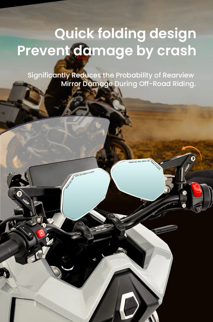 LOBOO RM03-LITE FOLDABLE ADV MIRROR | 1200R WIDE ANGLE & ANTI GLARE | UNIVERSAL FIT