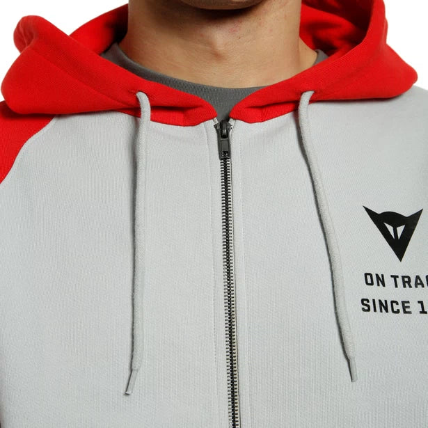 DAINESE PADDOCK FULL-ZIP HOODIE GLACIER-GRAY/LAVA-RED/BLACK