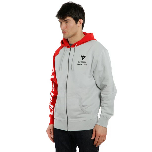 DAINESE PADDOCK FULL-ZIP HOODIE GLACIER-GRAY/LAVA-RED/BLACK