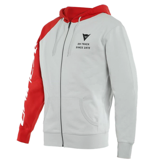 DAINESE PADDOCK FULL-ZIP HOODIE GLACIER-GRAY/LAVA-RED/BLACK