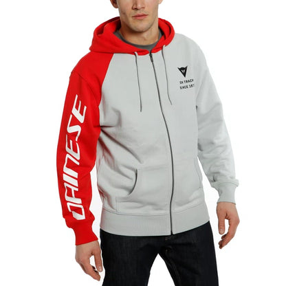 DAINESE PADDOCK FULL-ZIP HOODIE GLACIER-GRAY/LAVA-RED/BLACK