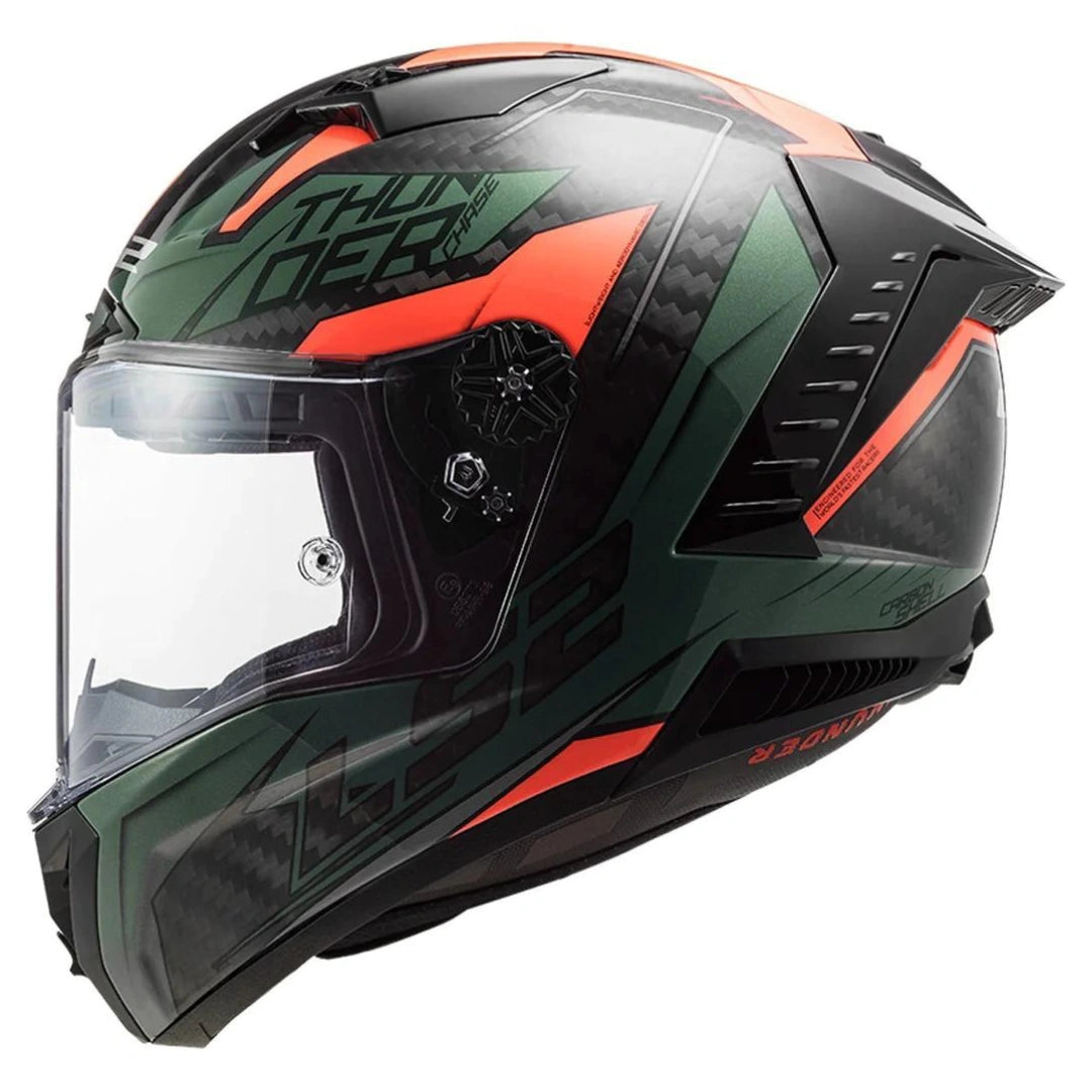 LS2 FF805 THUNDER CARBON CHASE GLOSS GREEN ORANGE