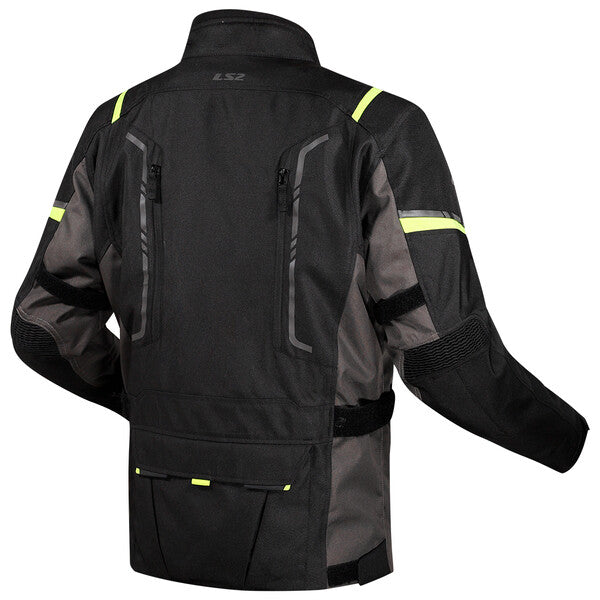 LS2 NARVIK WATERPROOF TOURING JACKET- BLACK GREY HI VIZYELLOW