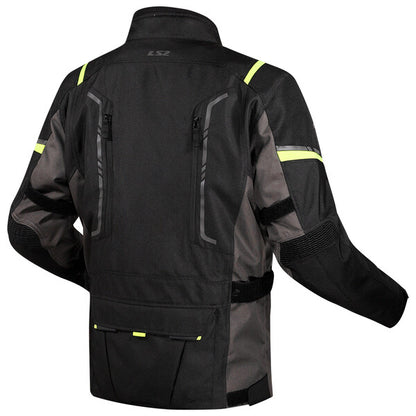 LS2 NARVIK WATERPROOF TOURING JACKET- BLACK GREY HI VIZYELLOW