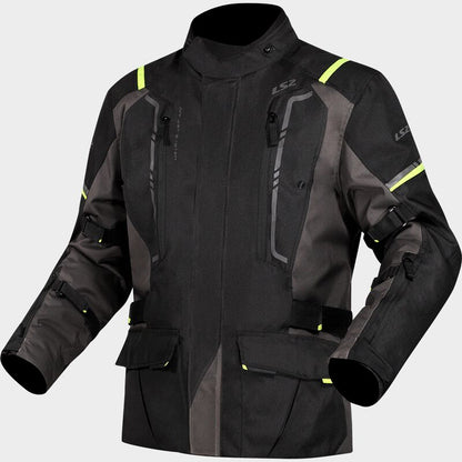 LS2 NARVIK WATERPROOF TOURING JACKET- BLACK GREY HI VIZYELLOW
