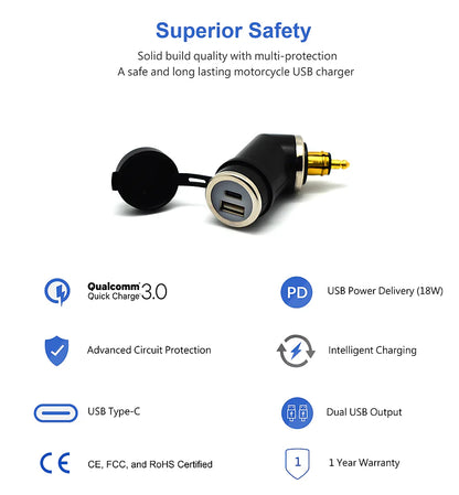 Cliff Top DIN (HELLA) TO 36W PD USB-C + QC 3.0 (ANGLED)