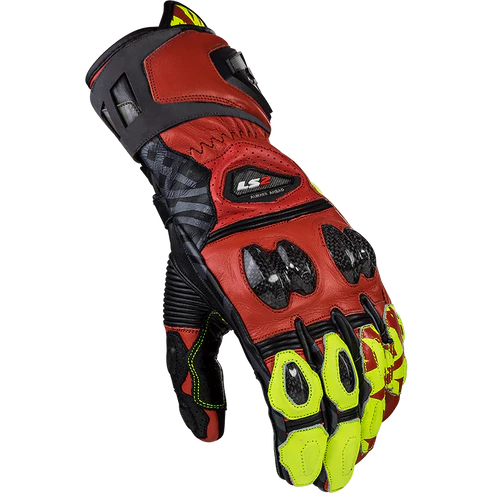 LS2 FENG RACING GLOVES RED H-V YELLOW
