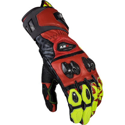 LS2 FENG RACING GLOVES RED H-V YELLOW
