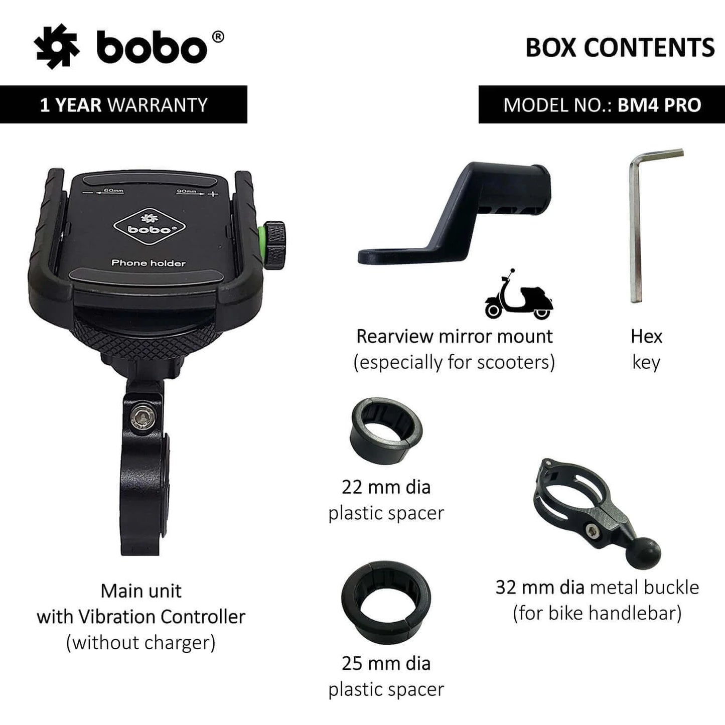 BOBO BM4 PRO Jaw-Grip Bike Phone Holder with Vibration Controller Motorcycle Mobile Mount