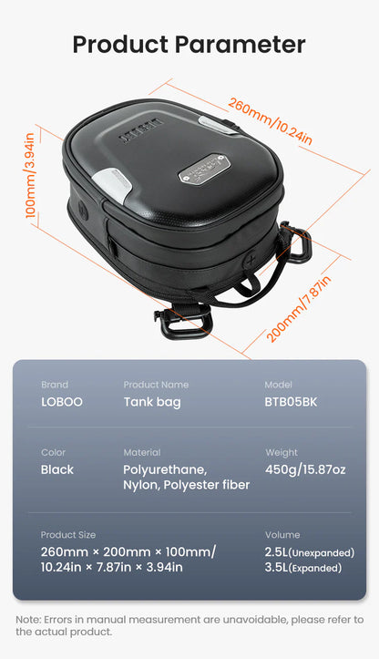 LOBOO BTB05BK WATERPROOF MOTORCYCLE TANK BAG 5L| UNIVERSAL FIT WITH PHONE HOLDER AND SHOULDER STRAP