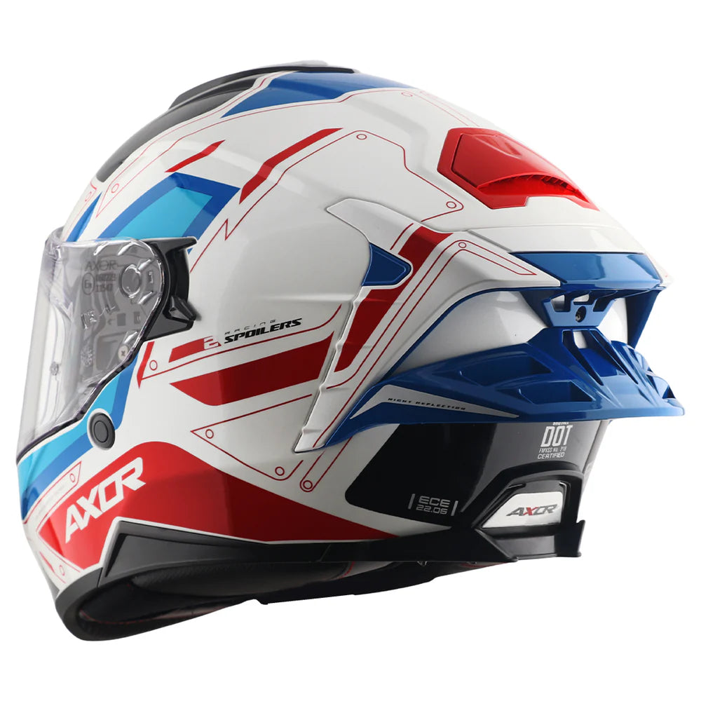 AXOR BRUTALE RYDEN DUAL SPOILER HELMET WHITE RED BLUE