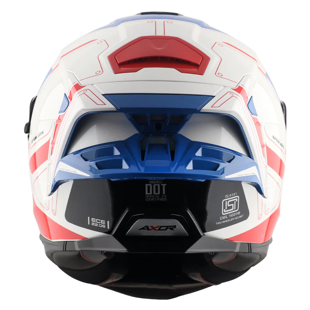 AXOR BRUTALE RYDEN DUAL SPOILER HELMET WHITE RED BLUE