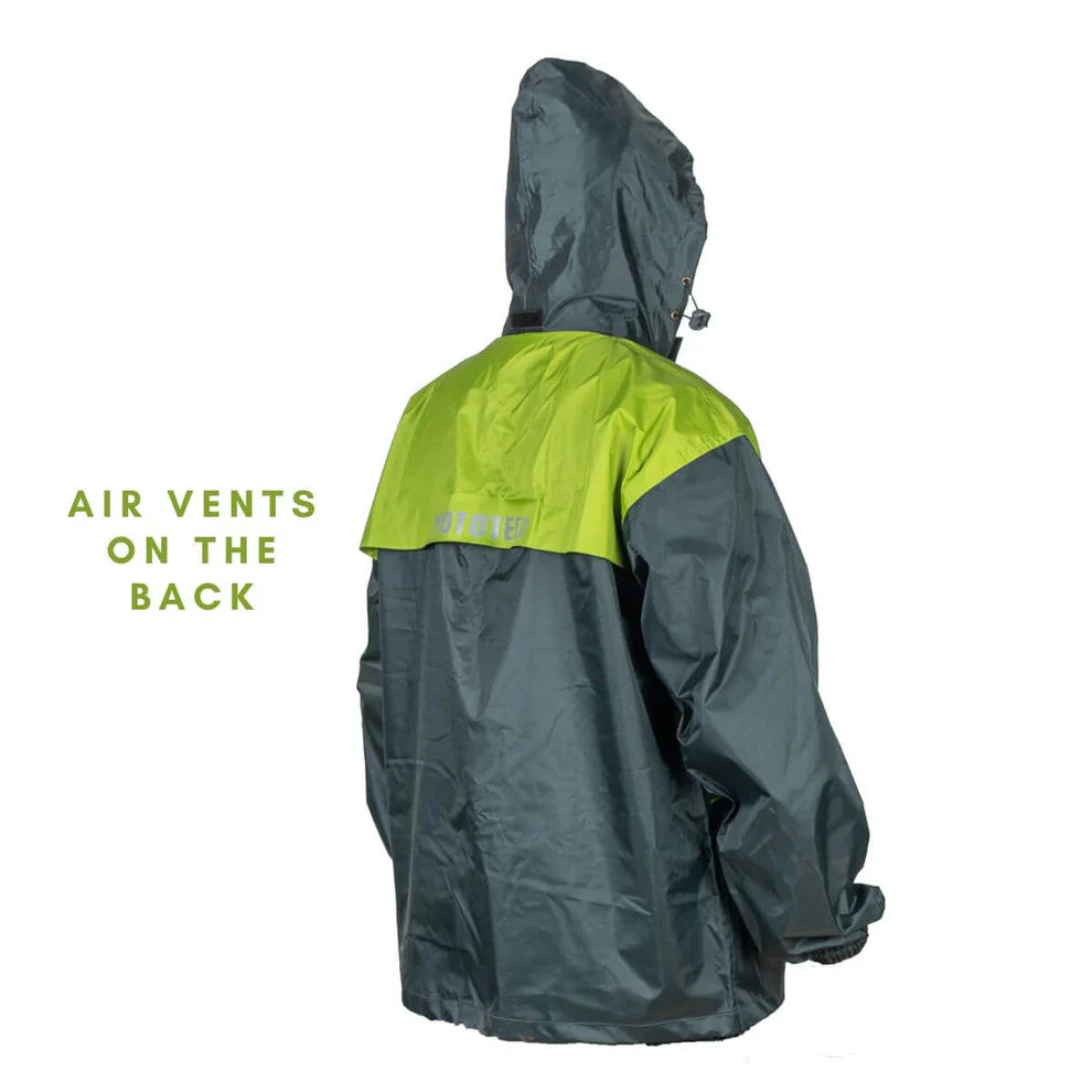 MOTOTECH HURRICANE AIR TOURPRO WATERPROOF RAIN OVERJACKET – GREY + GREEN