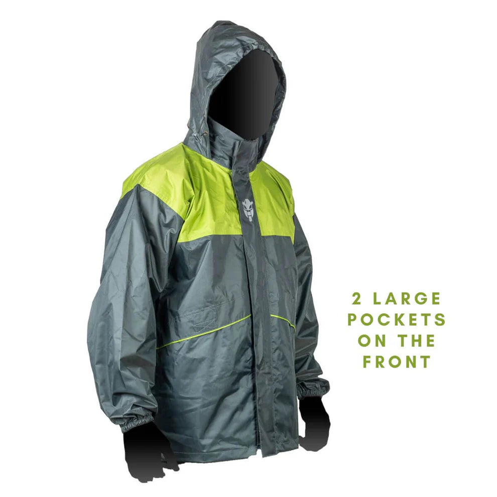 MOTOTECH HURRICANE AIR TOURPRO WATERPROOF RAIN OVERJACKET – GREY + GREEN