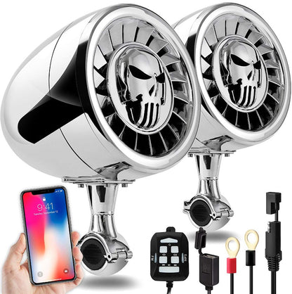 5″ BLUETOOTH MOTORCYCLE SPEAKERS WITH 600W AMPLIFIER, USB/AUX & WIRED REMOTE