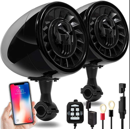 5″ BLUETOOTH MOTORCYCLE SPEAKERS WITH 600W AMPLIFIER, USB/AUX & WIRED REMOTE