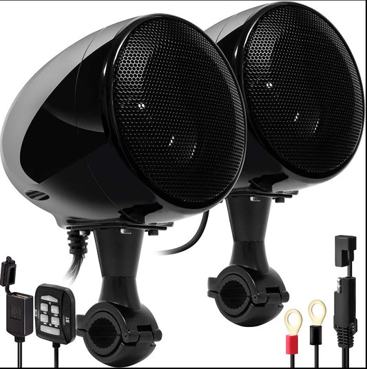 4-INCH BLUETOOTH MOTORCYCLE SPEAKERS WITH 300W AMPLIFIER AND WIRED REMOTE CONTROL