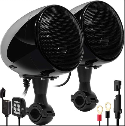 4-INCH BLUETOOTH MOTORCYCLE SPEAKERS WITH 300W AMPLIFIER AND WIRED REMOTE CONTROL