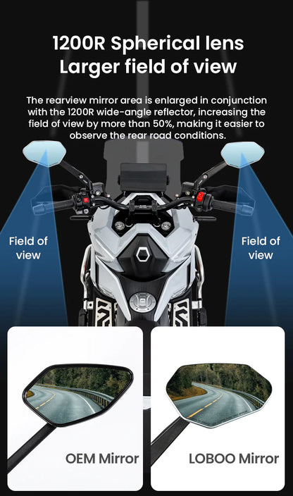 LOBOO RM03-LITE FOLDABLE ADV MIRROR | 1200R WIDE ANGLE & ANTI GLARE | UNIVERSAL FIT