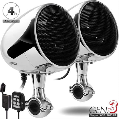 4-INCH BLUETOOTH MOTORCYCLE SPEAKERS WITH 300W AMPLIFIER AND WIRED REMOTE CONTROL