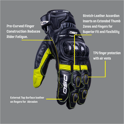 DSG CARBON X V1 RIDING GLOVES BLACK YELLOW FLUO