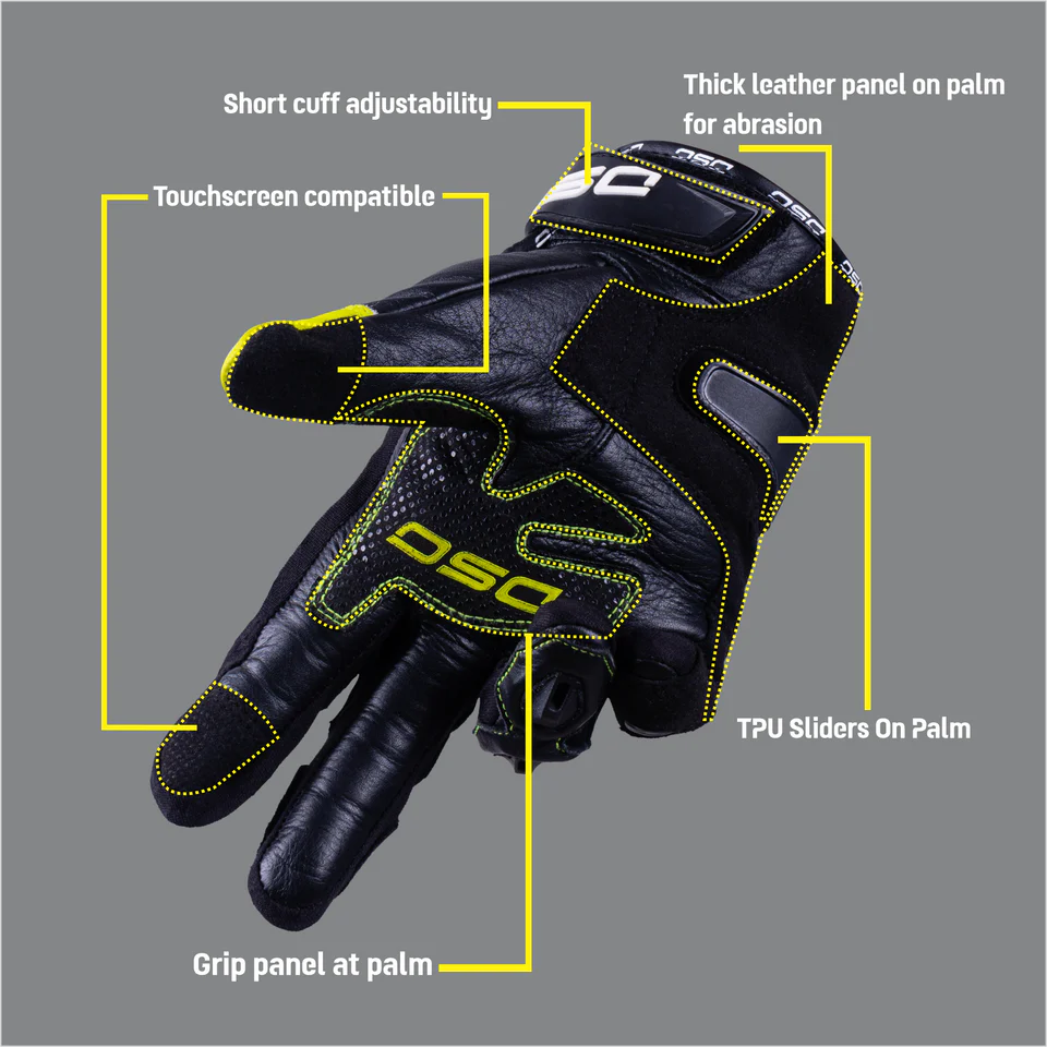 DSG CARBON X V1 RIDING GLOVES BLACK YELLOW FLUO