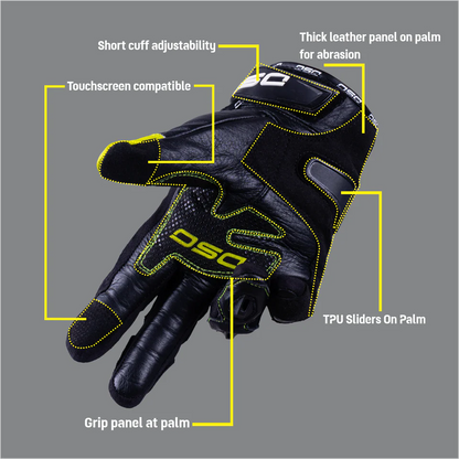 DSG CARBON X V1 RIDING GLOVES BLACK YELLOW FLUO