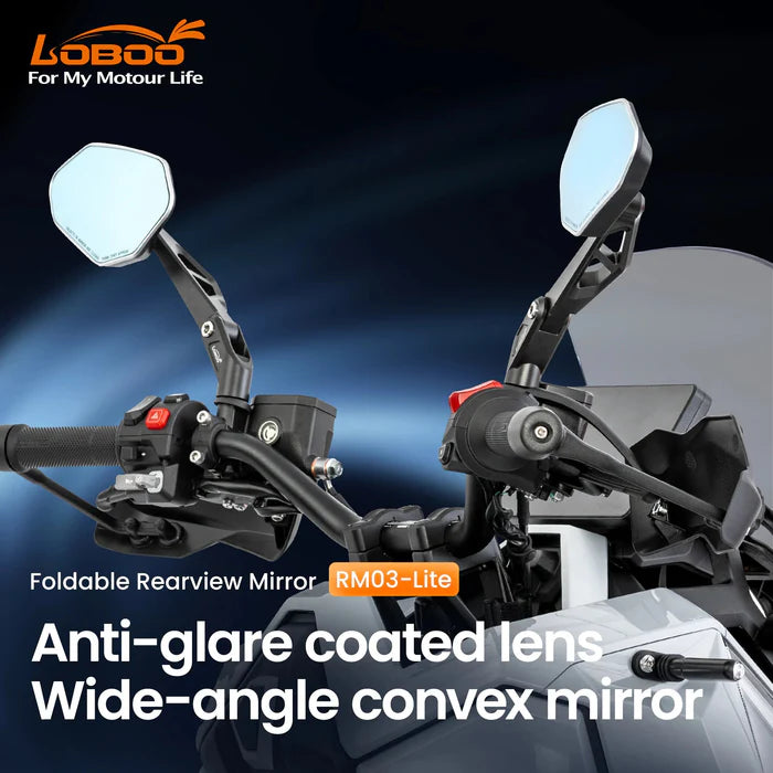 LOBOO RM03-LITE FOLDABLE ADV MIRROR | 1200R WIDE ANGLE & ANTI GLARE | UNIVERSAL FIT
