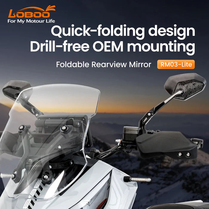 LOBOO RM03-LITE FOLDABLE ADV MIRROR | 1200R WIDE ANGLE & ANTI GLARE | UNIVERSAL FIT