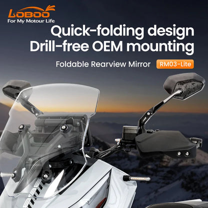 LOBOO RM03-LITE FOLDABLE ADV MIRROR | 1200R WIDE ANGLE & ANTI GLARE | UNIVERSAL FIT
