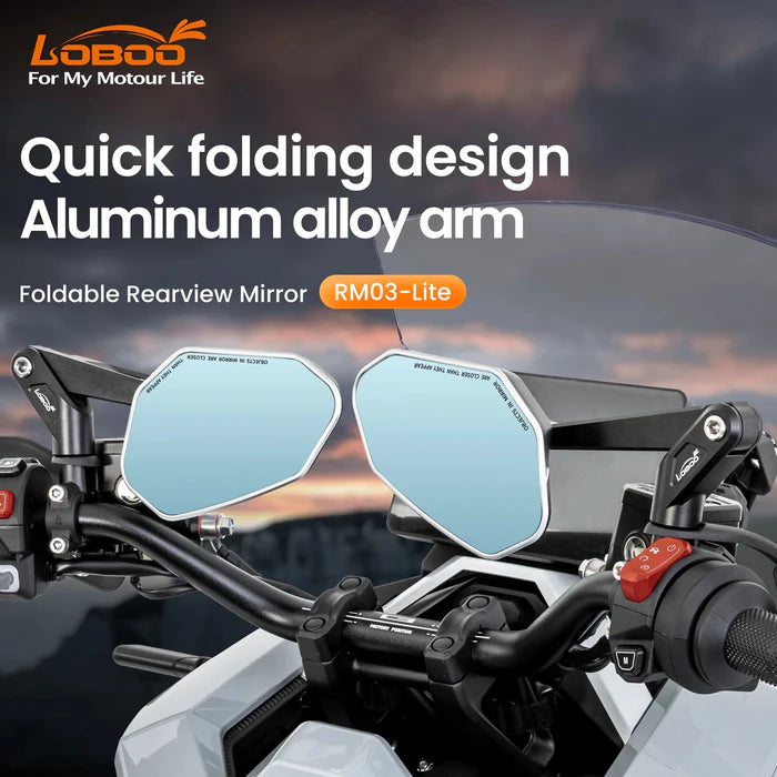 LOBOO RM03-LITE FOLDABLE ADV MIRROR | 1200R WIDE ANGLE & ANTI GLARE | UNIVERSAL FIT
