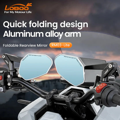 LOBOO RM03-LITE FOLDABLE ADV MIRROR | 1200R WIDE ANGLE & ANTI GLARE | UNIVERSAL FIT