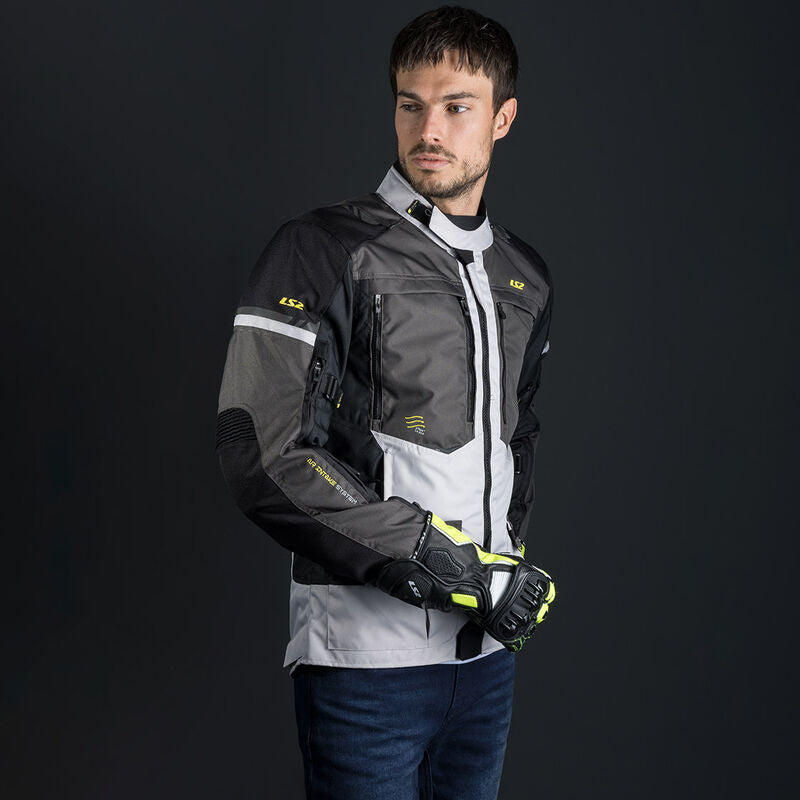 LS2 NORWAY WATERPROOF TOURING JACKET- BLACK WHITE FLUO YELLOW