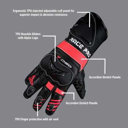 DSG RACE PRO SPORT GLOVES BLACK RED