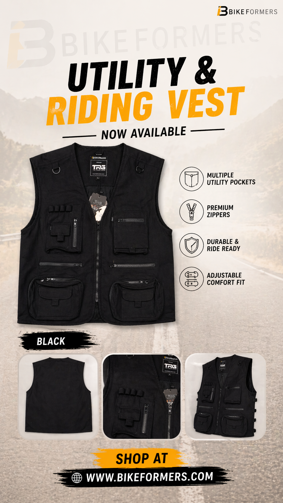 TACTICAL UTILITY RIDING VEST - BLACK
