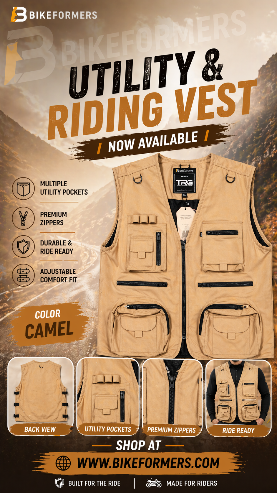 TACTICAL UTILITY RIDING VEST - CAMEL