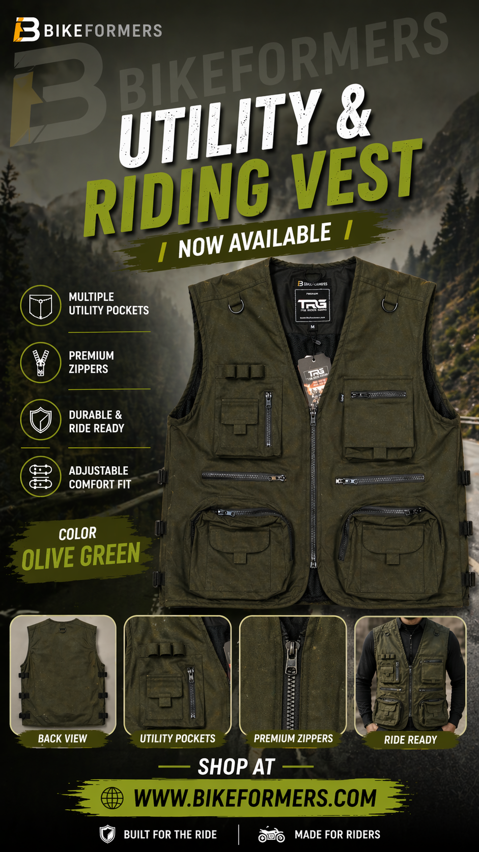 TACTICAL UTILITY RIDING VEST - OLIVE GREEN