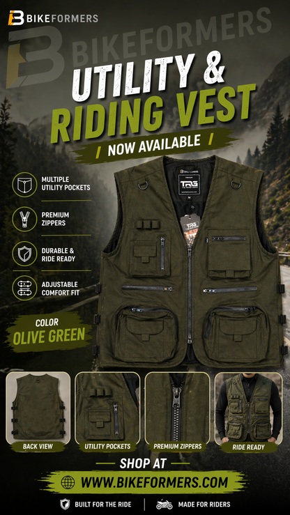 TACTICAL UTILITY RIDING VEST - OLIVE GREEN