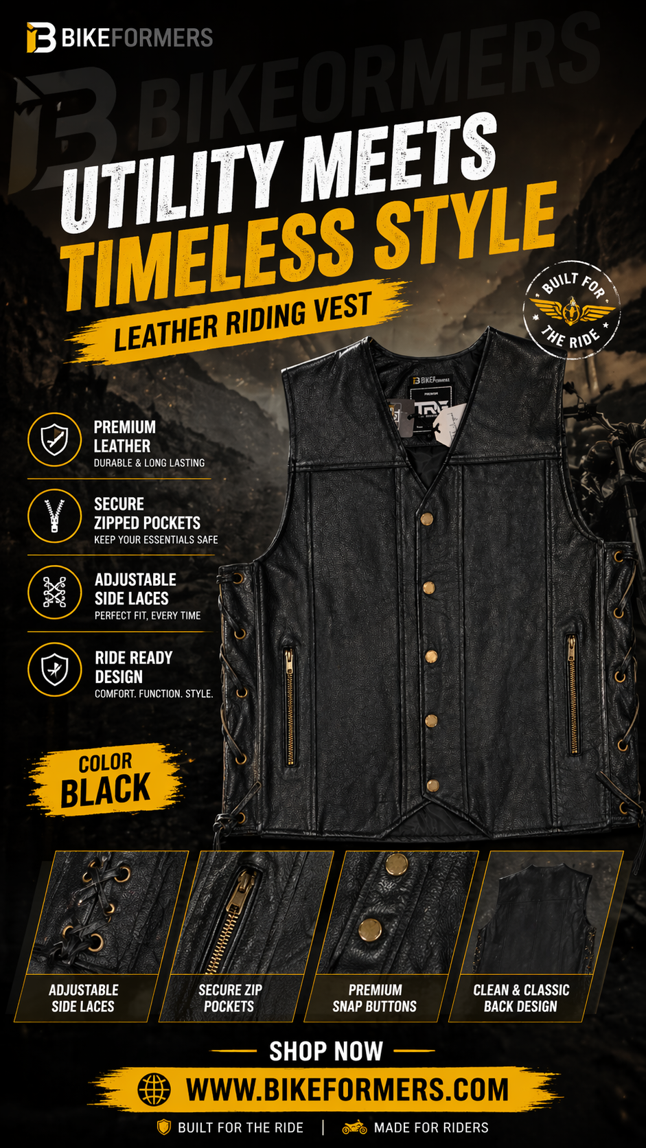 CLASSIC BIKER VEST- GENUINE LEATHER