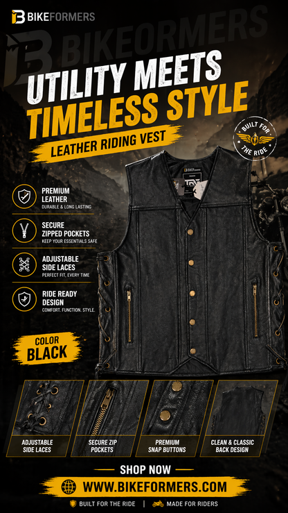 CLASSIC BIKER VEST- GENUINE LEATHER